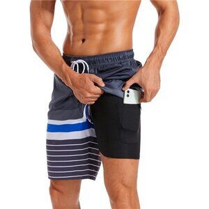 Mens Swim Trunks with Compression Liner Quick Dry Bathing Suits Shorts